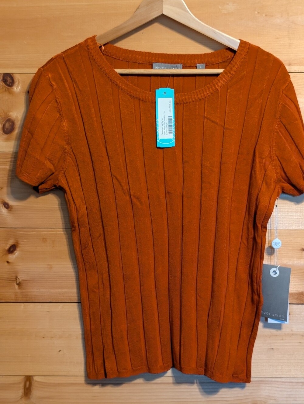 Evolution By Cyrus Short-Sleeve Ribbed Knit Top *NWT *Large